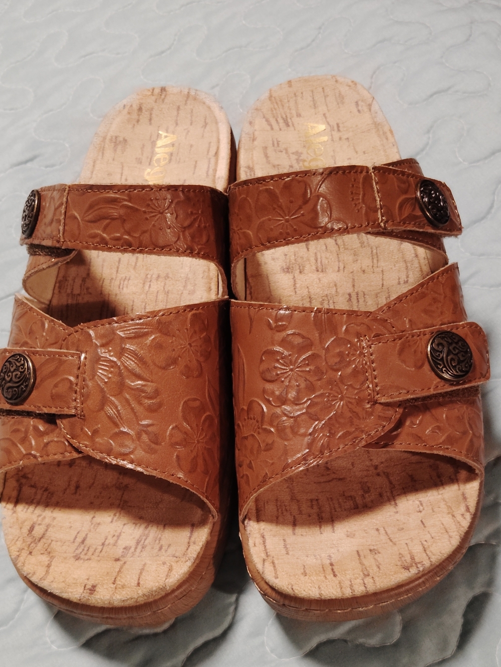 Alegria Brown Floral Embossed Women's Slide Sandals